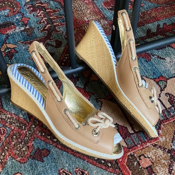 Sperry Topsider Peep Toe Espadrille Wedges NWOT 6 - Picture 2 of 5